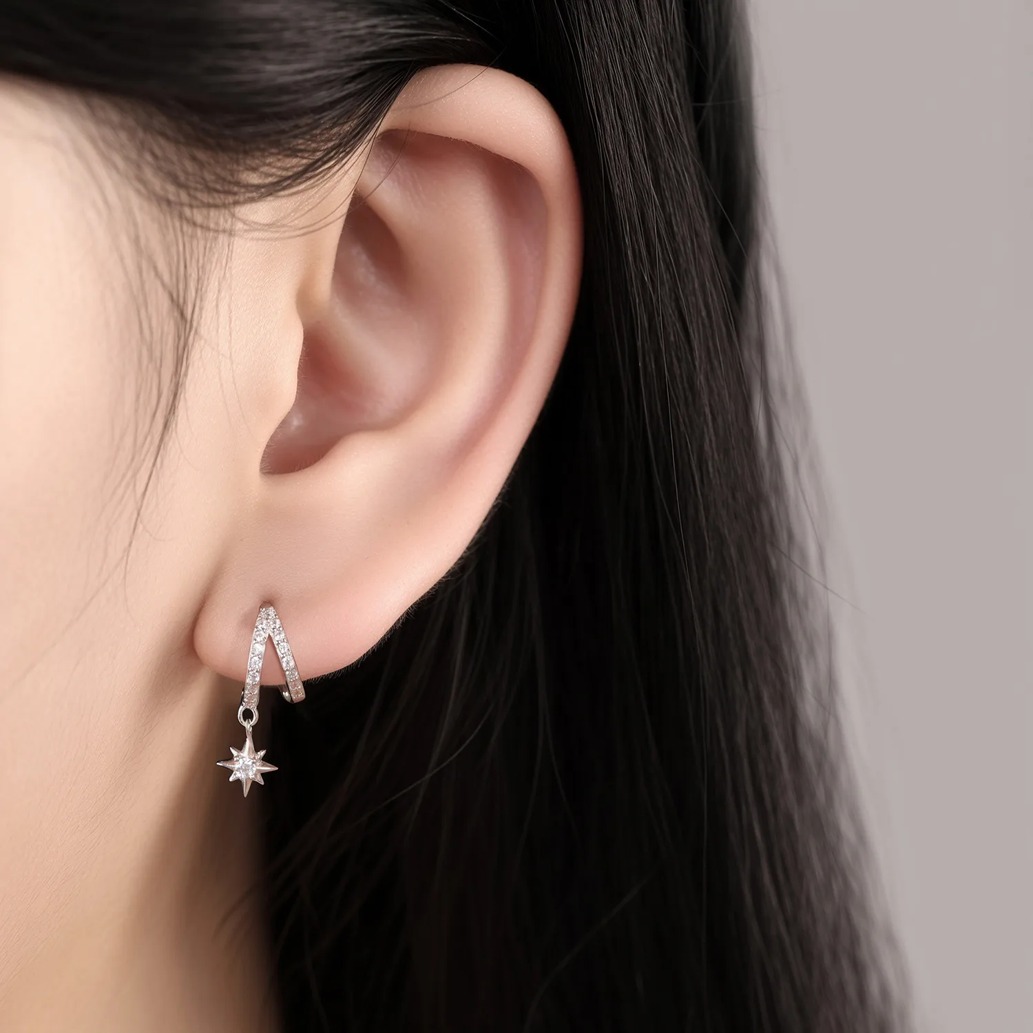 Pendientes de plata de ley 925 delicados de doble círculo estrellado para uso diario, joyería, pendientes de aro versátiles para mujer, joyería, regalos de fiesta