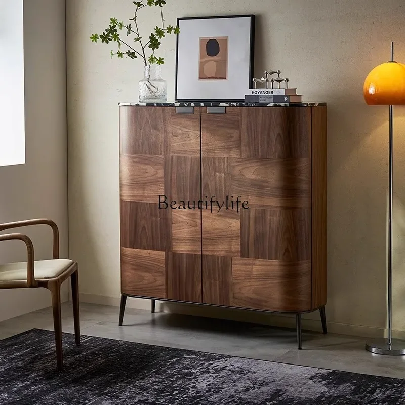 

PWalnut dining side cabinet Nordic Japanese living room light luxury solid wood wine cabinet simple