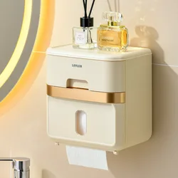 Punch-free Waterproof Paper Towel Box Bathroom Wall-Mounted Toilet Paper Holder Double Layer Design Toilet Roll Paper Tube Rack