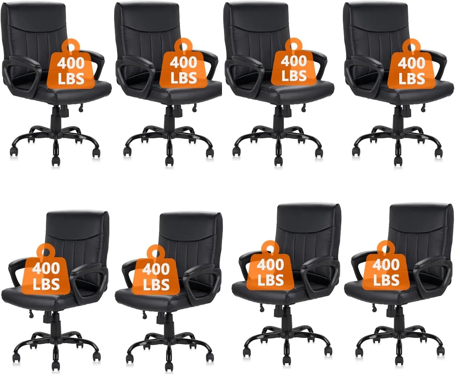 Mid Back Leather Office Executive Chair with Lumbar Support and Padded Armrestes Swivel Adjustable Ergonomic Design for Home Com