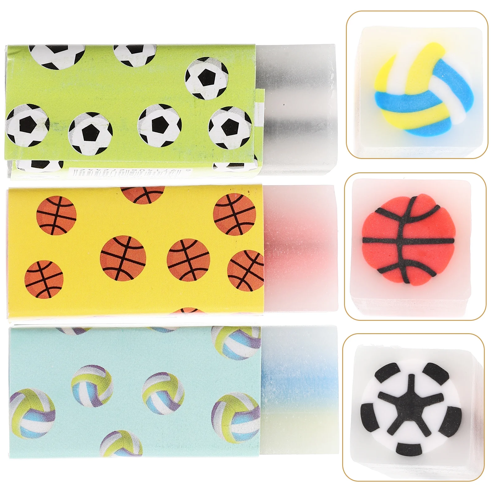 

12 Pcs Games Basketball Football Eraser Erasers Kids Rectangular Shaped Child for