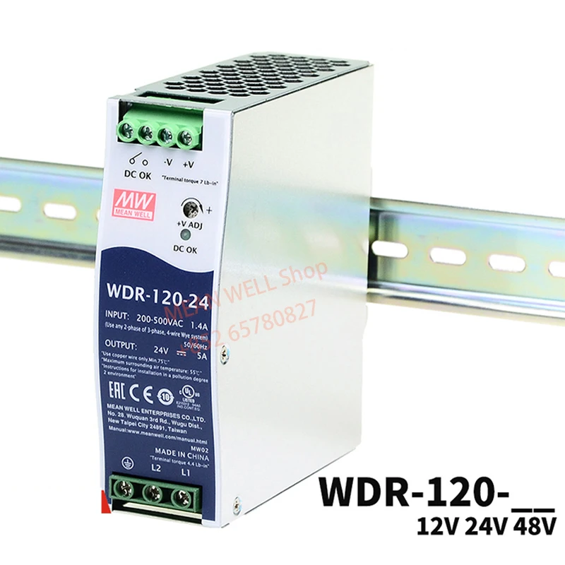 

MEAN WELL 120W Ultra Wide Input Industrial DIN Rail Power Supply WDR-120-12 WDR-120-24 WDR-120-48