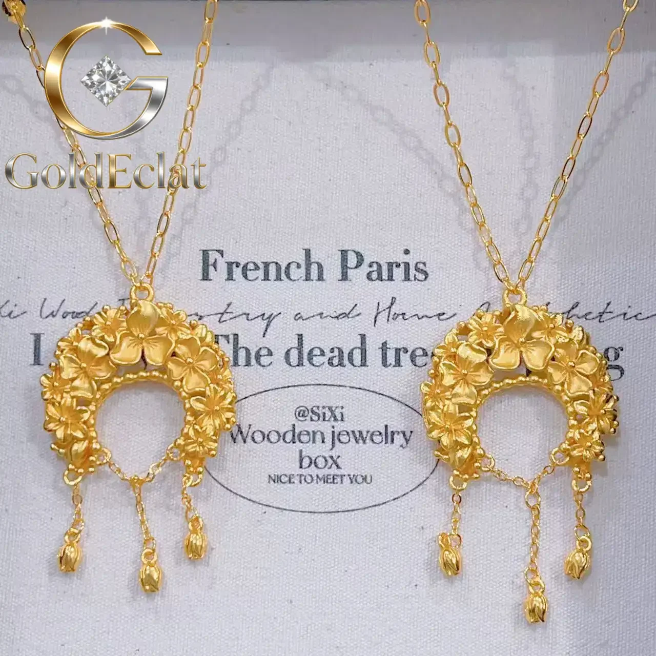 

GoldEclat Luxury 24K 9999 Pure Gold real gold Splendid Flower Group Hydrangea Pendant Necklace Women's Clavicle Chain