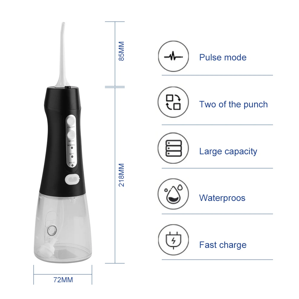 Мощный водный Флоссер: 4 режима, бережно прилегает к деснам, удаляет зубной налет и частицы пищи, водонепроницаемый, беспроводной Оральный ирригатор A