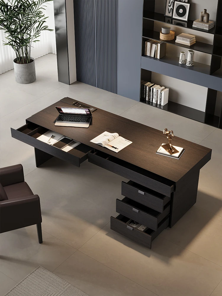 

W5.19 minimalist study desk light luxury modern smoked wood solid wood writing desk computer table