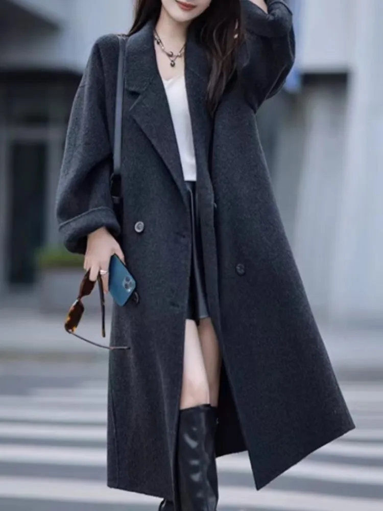 

Vintage Casual Loose Women Woolen Coat Elegant Solid Chic Fashion Warm Outerwear Overcoat Female Long Winter Jackets Cloak