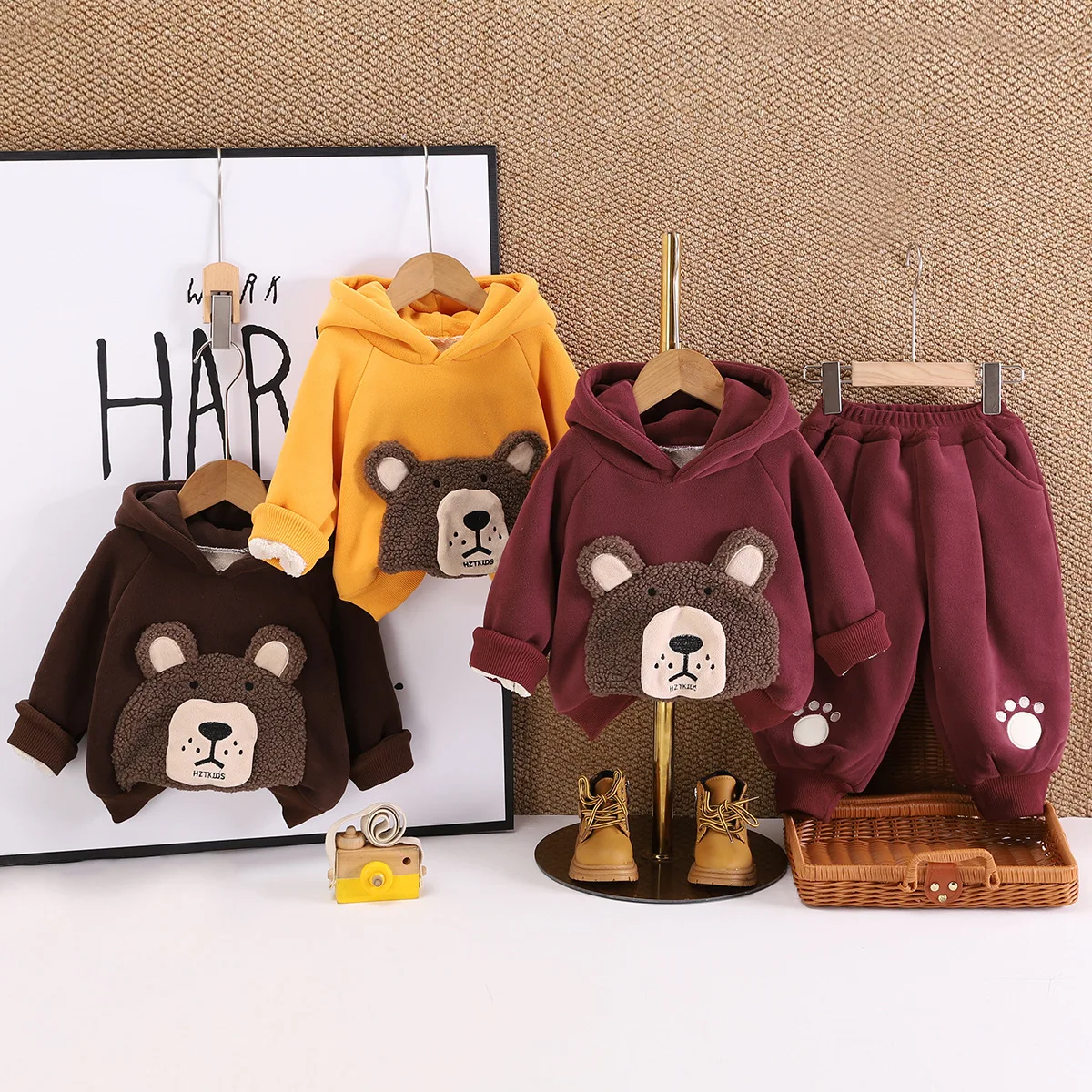 

Boys Clothes Sets Winter 2024 Children Thick Velvet Coats Hoodies Tops Pants 2pcs Warm Suit For Baby Tracksuits Kids Outfits 5Y