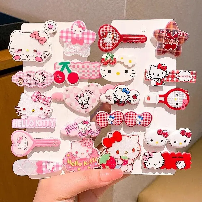 Hello Kitty Haarspangen-Set - Kawaii Acryl-Katzenkopf & Fruchtmuster Haarklammern für Mädchen, Niedliche Seitenpony-Clips & Tägliches Accessoire – Detail 3