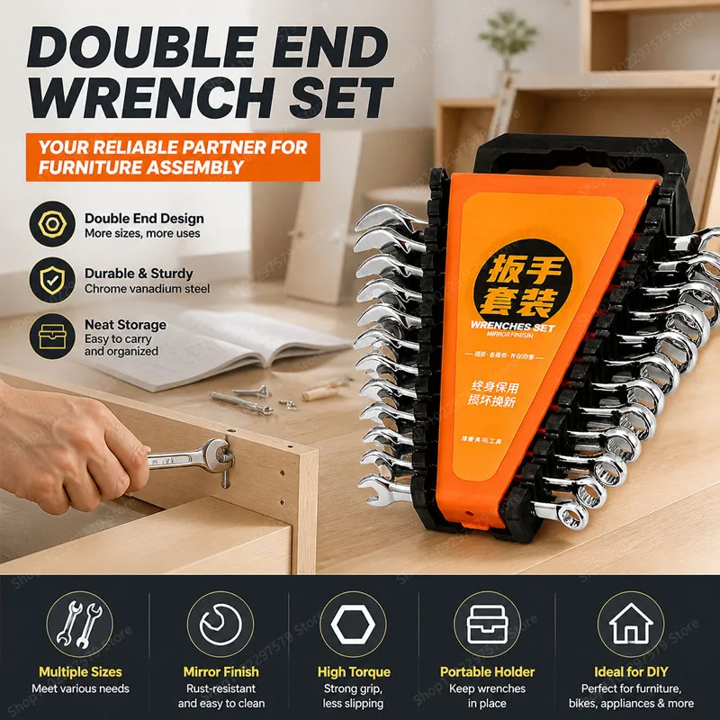 

12-Piece Wrench Set 8-19Mm Double-Head Opening Design Anti-Slip And Efficient Work Portable Household Universal Hand Repair Tool