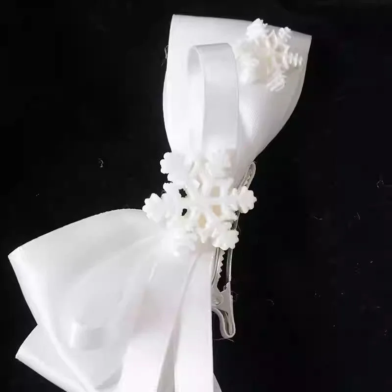 1 Pair White Snowflake Lace Bows Hair Clip Girls Wedding Headwear Hairpins Ribbon Barrettes Lolita Headdress Hair Accessories