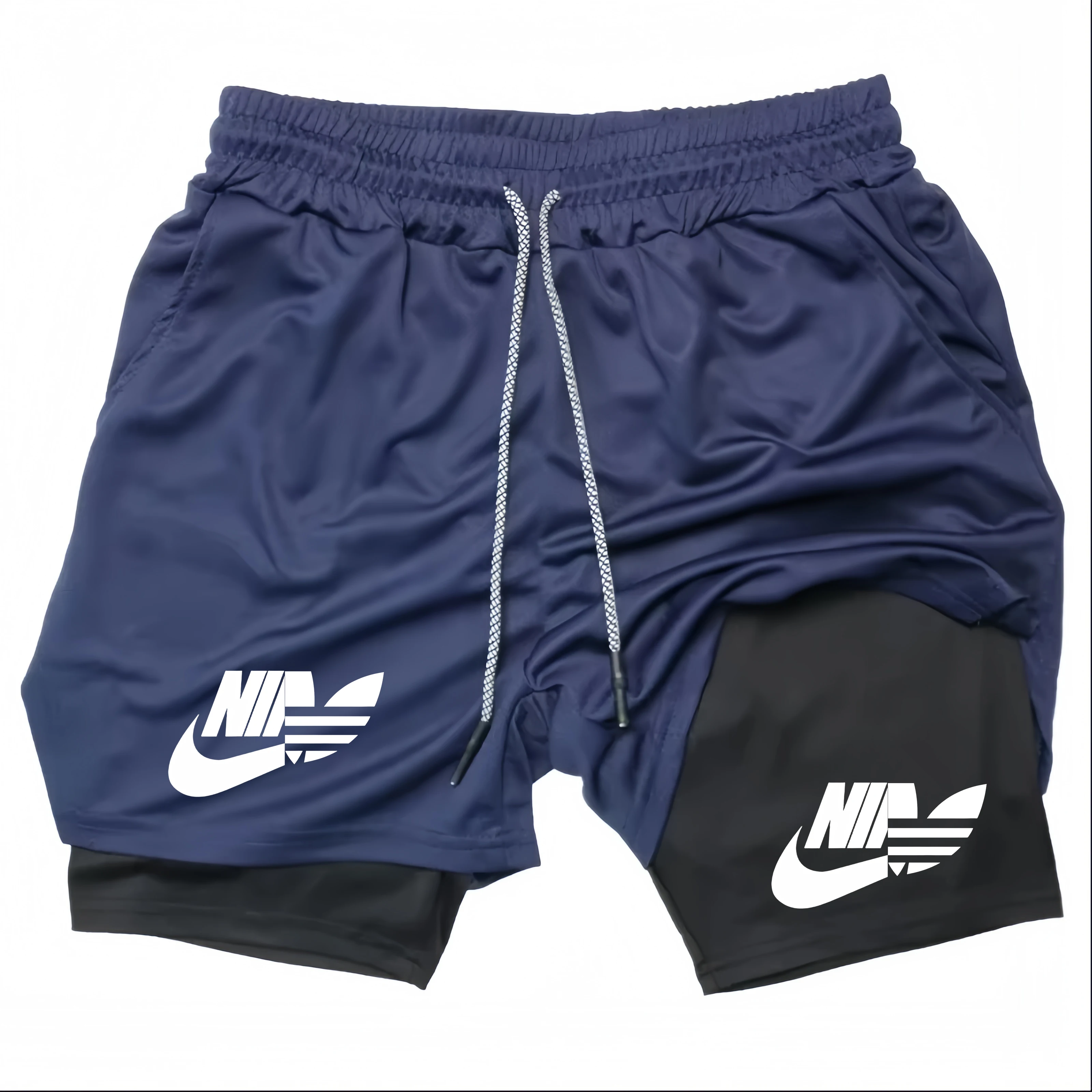 

Cartoon Print Men's Shorts Summer Double Layer Letter Print Shorts Quick Drying Pants Fitness Tracksuit Beach Short Pants