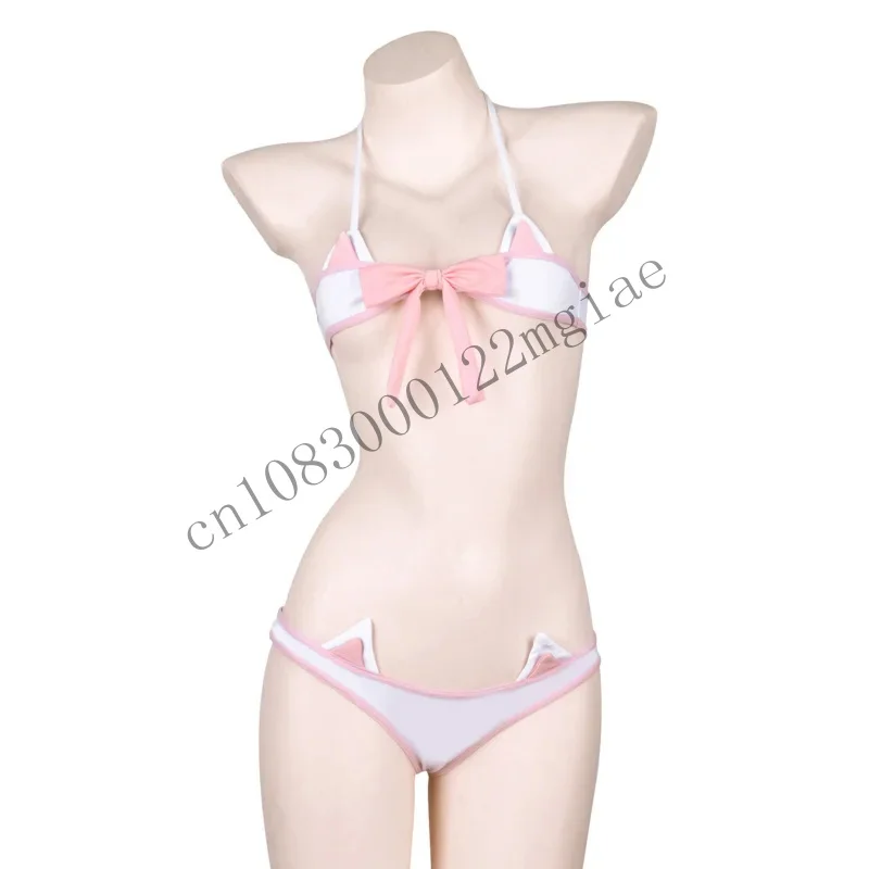 

Cute Anime Girls Cosplay Costume Lolita Cat Bow Tiny Bikini Strap Tops Sexy Women Underwear Wholesale Lingerie Drop S CMM221 Set