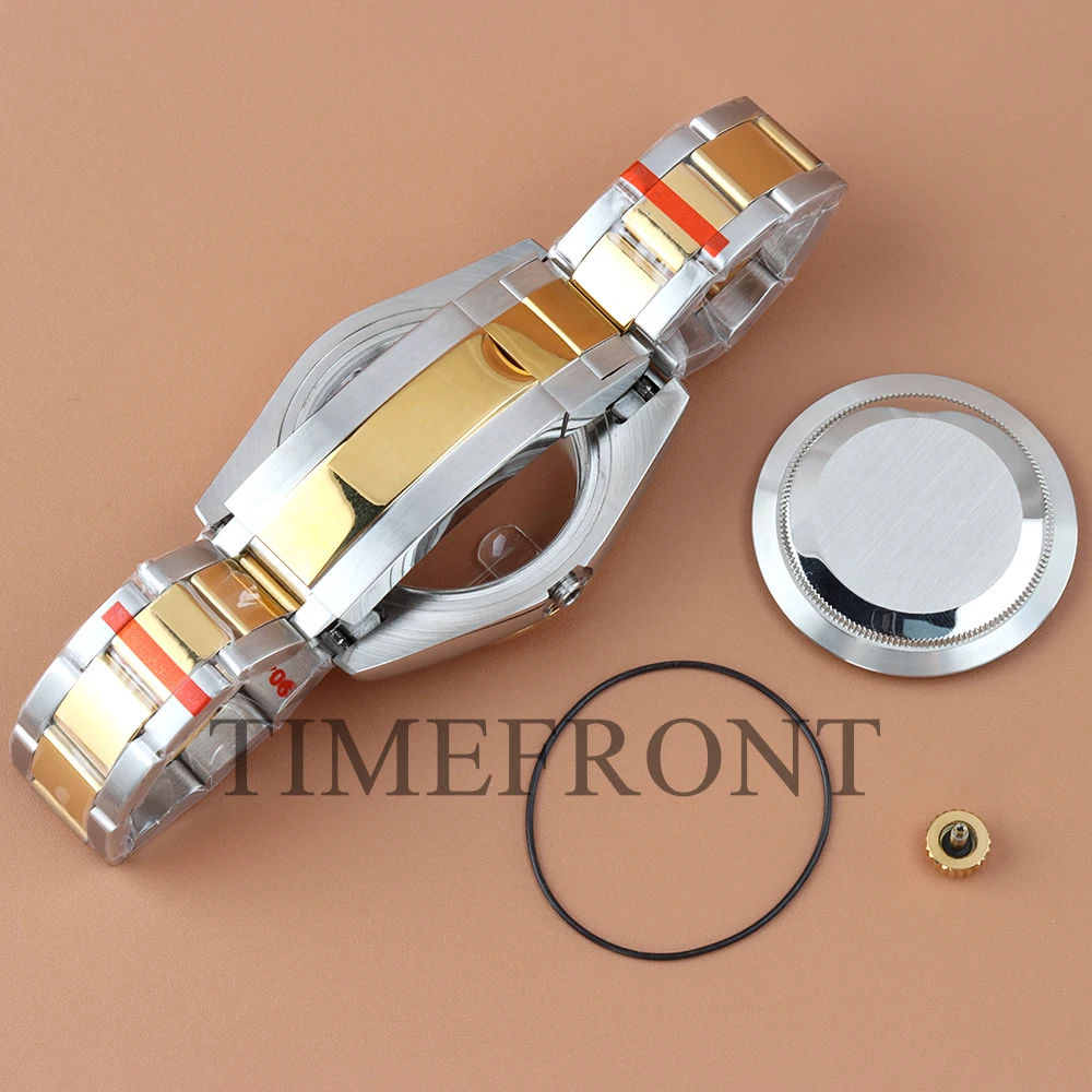 Gold/Rose Gold Silver 36mm/39mm Flat Edge Watch Case Stainless Steel Fit NH35 NH36 Movement Jubilee/Oyster Strap Watch Parts