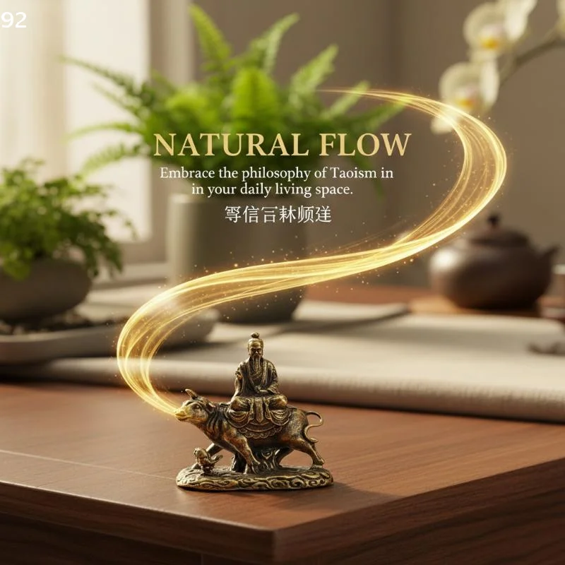 Brass Statue Of Laozi Riding An Ox Copper Statue Of Laozi Leaving The Pass Sacrificial Fish Tank, A Car Ornament