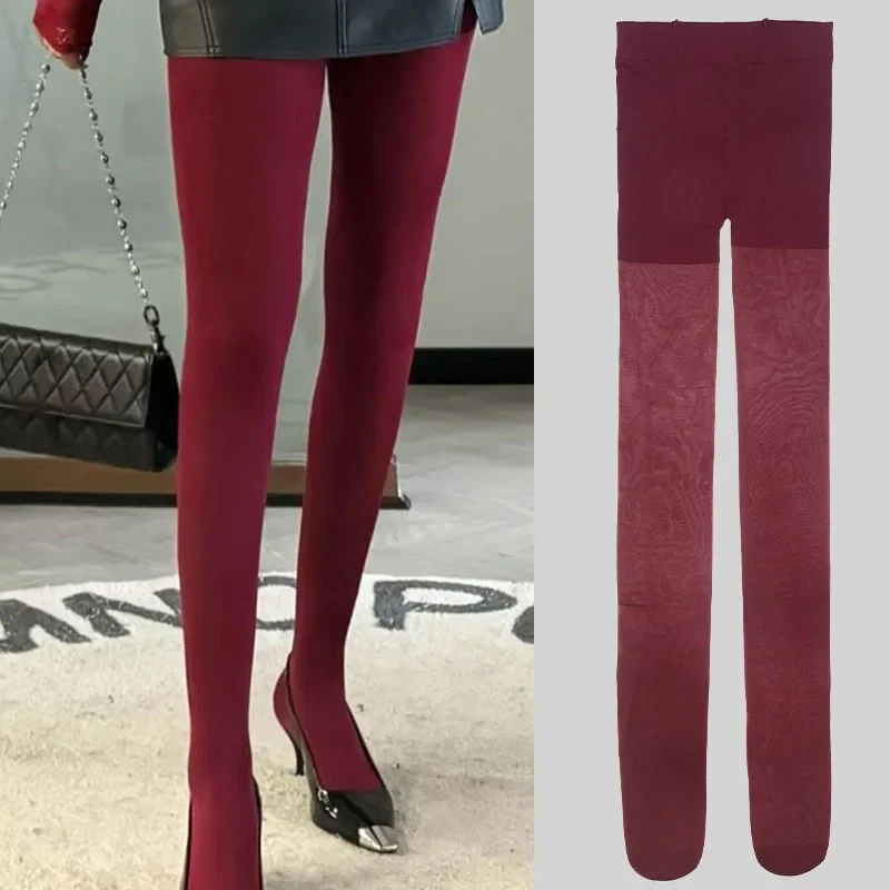 1/2Pcs Sexy Vintage Wine Red Stockings Pantyhose Women Burgundy Thin Thick Super Elastic Tights Anti-Hooker Senior Pantyhose