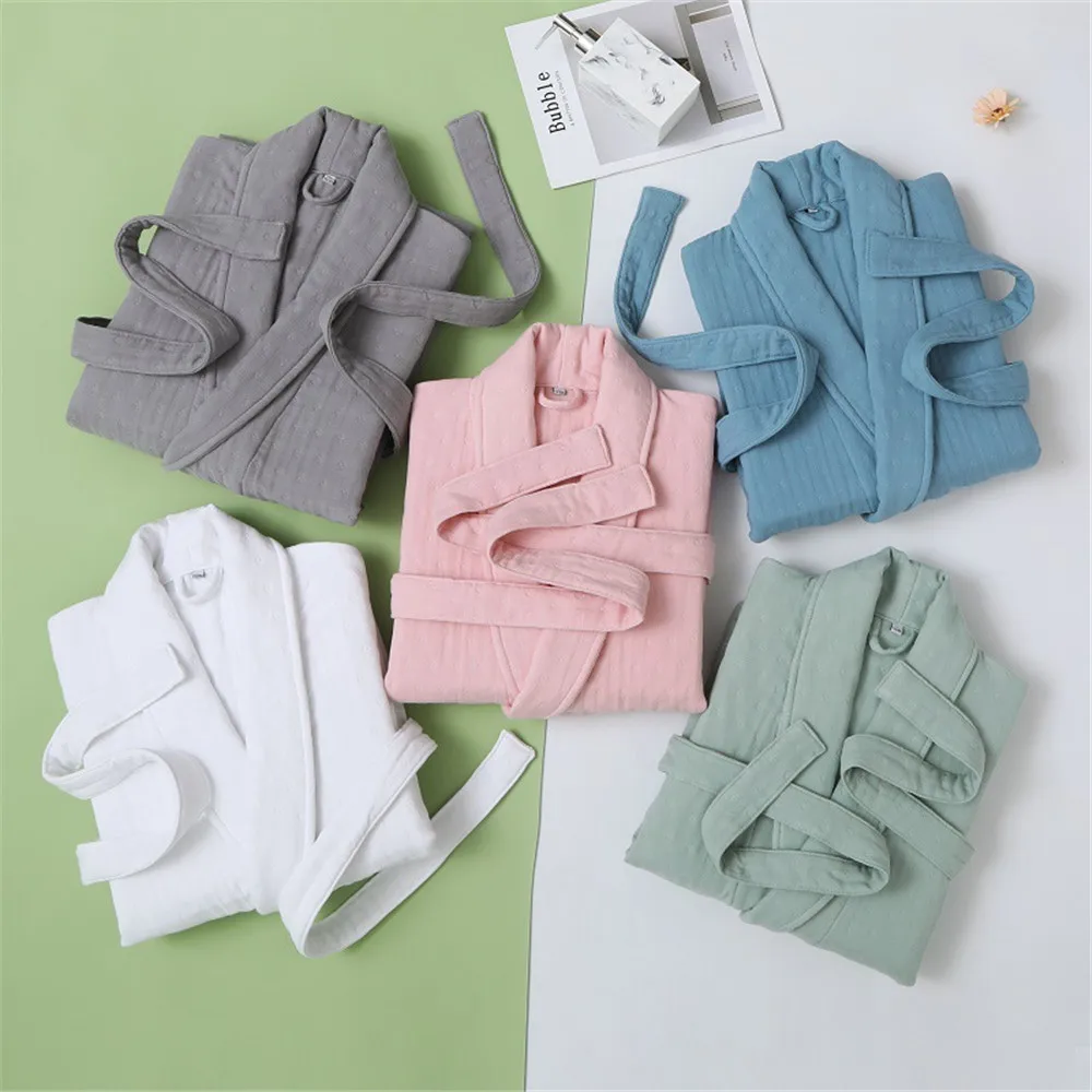 Autumn Winter Six Layer Gauze Kimono Robes for Couples Homewear Cotton Bathrobe Men Robe Women Loungewear