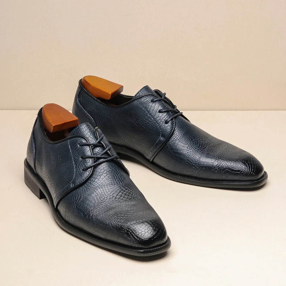 

Business Leather Shoes Men's Low Heels Men's Pointed Head Dress Versatile Leather Shoes Crocodilepattern Low-top Space-up Casual