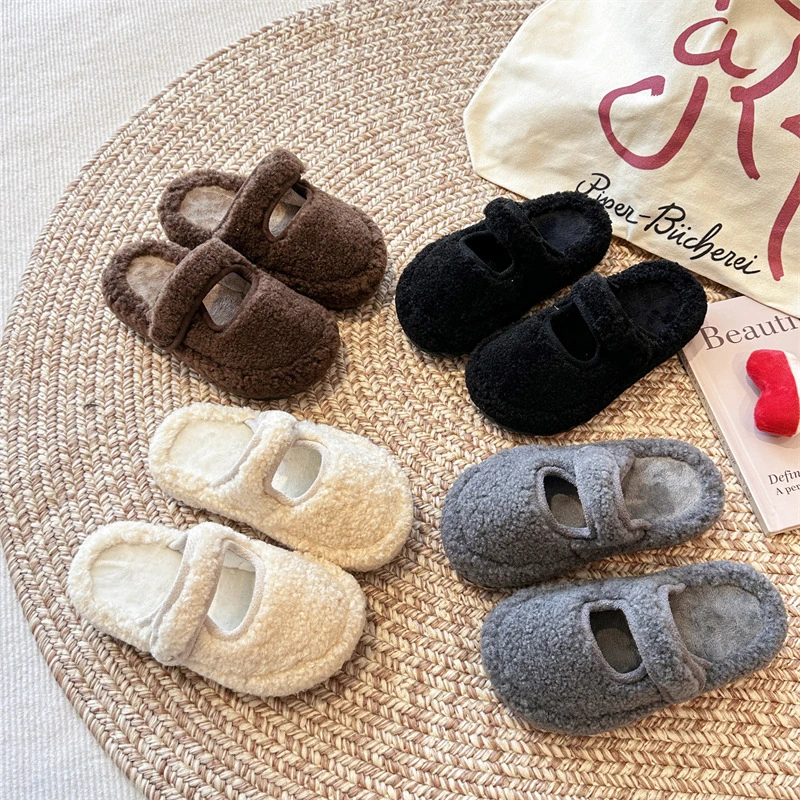 

Kids Cotton-padded Shoes Slippers 2025 New Autumn/Winter Home Interior Thick Bottom Baotou with Velvet Warm Slipper