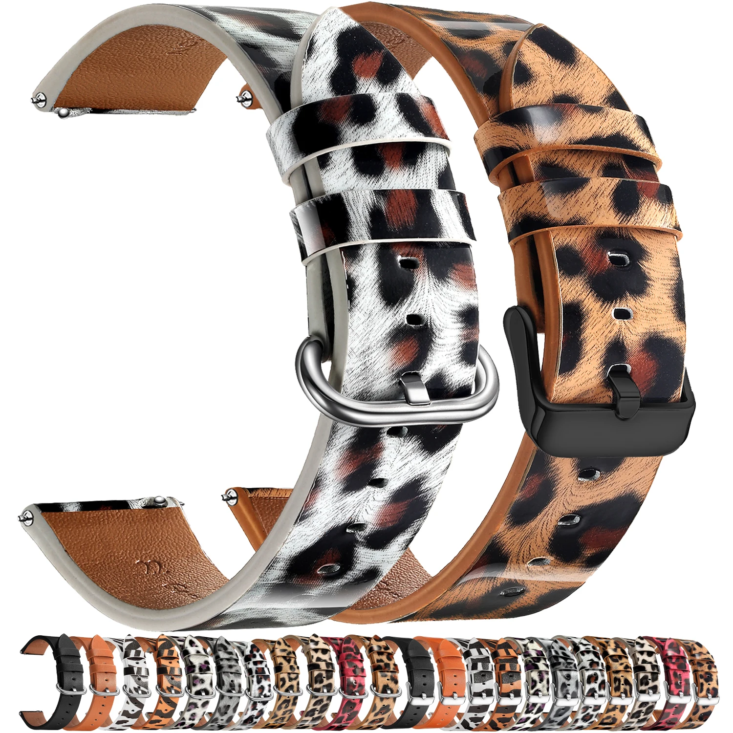 Leather Watch Band Leopard Quick Release 20mm 22mm Leather Watch Strap for Women