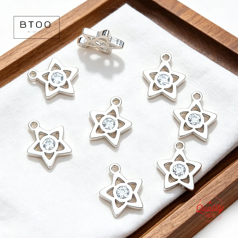スター-チャーム-cz-キュービックジルコニア付き-diy-ジュエリー作成用-ブレスレット-ネックレス-シルバー-パーツ-925-スターリングシルバー