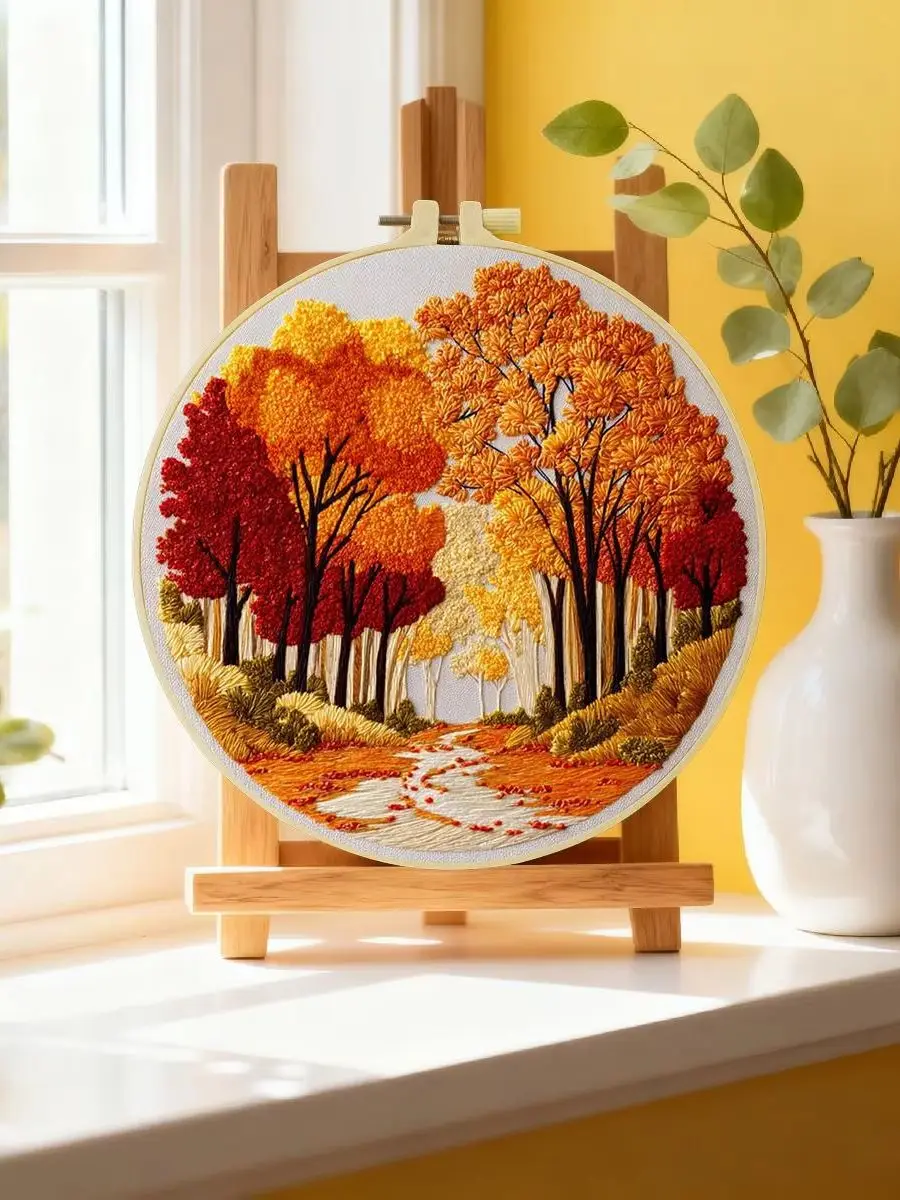 1 Stück 20X20CM/15X15CM 7,87/6,3 Zoll Herbst-Stickerei-Starter-Kit DIY-Kit DIY-Stickerei-Set Handarbeiten Heimdekoration Nadelkunst – Detail 6