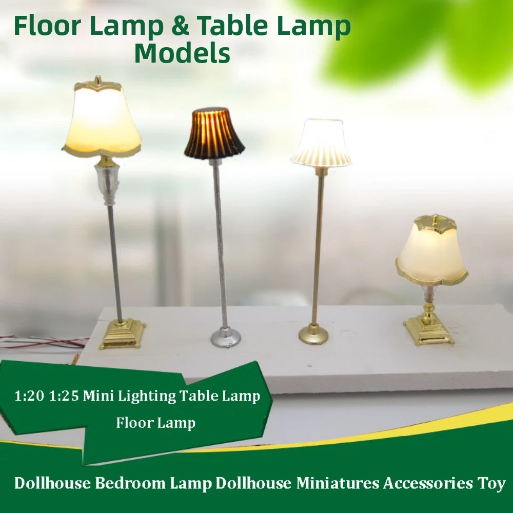 High Quality 1:20 1:25 Lighting Table Lamp Mini Plastic Floor Lamp Dollhouse Bedroom Lamp Children Gift