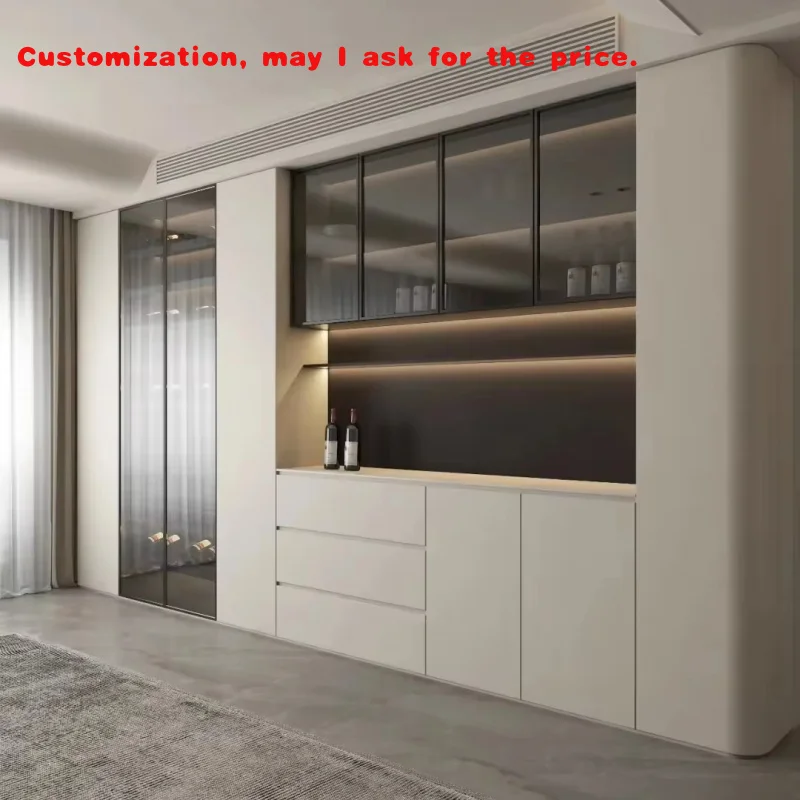 

custom.Modern Design High Unit Display Cabinet Glass Wine Rack Open Bookshelf Coffee Cabinet Bar with LED Lighting