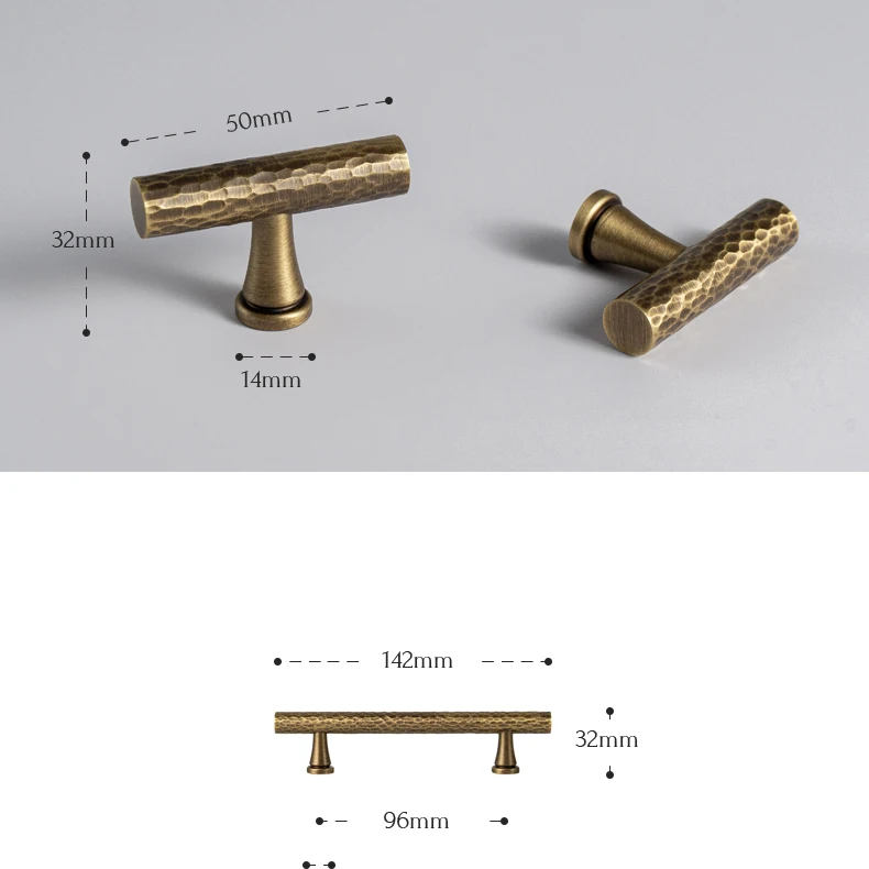 Hand-hammered antique brass cabinet handle 25