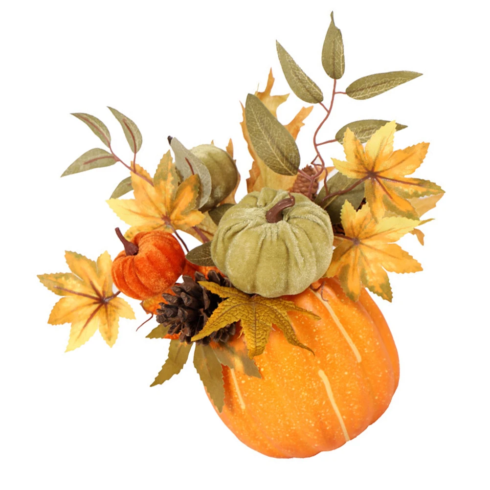 

1pc Simulation Pumpkins With Maple Leaves Lifelike Halloween Decor Froth Pumpkin Party Supplies Thanksgiving Fall Props Outdoor