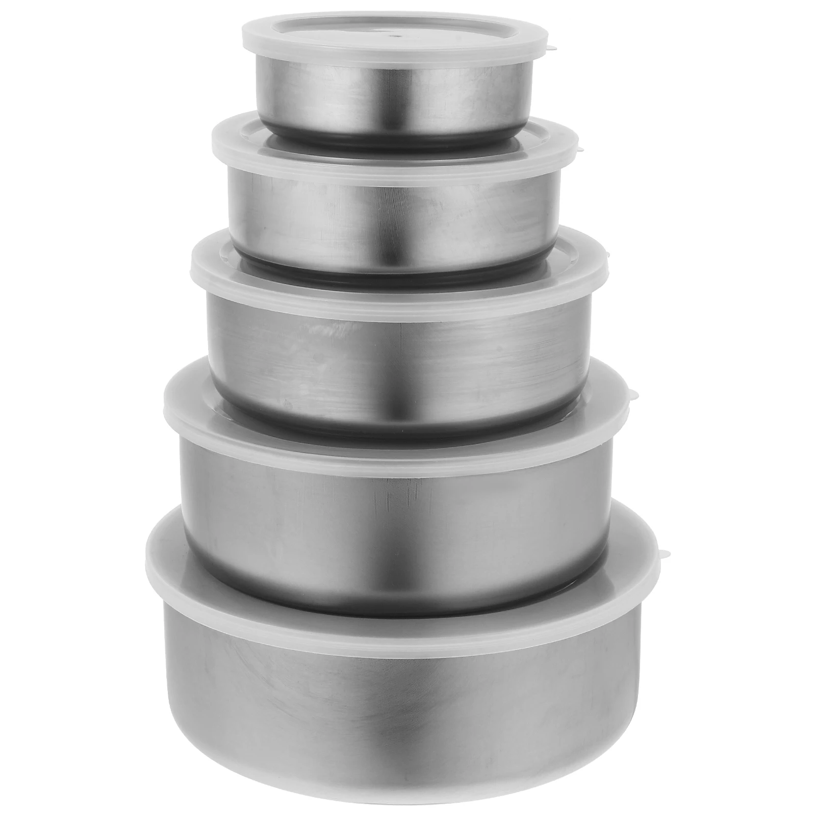 

5pcs Food Container Preservation Box Stainless Steel Sealing Bowls Round Crisper Home Accessories Storage Fruit
