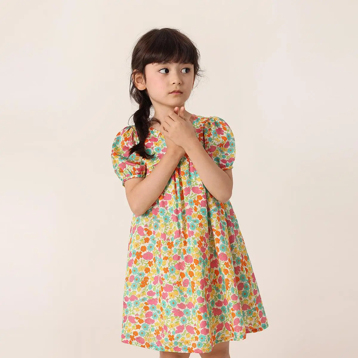 

MARC&JANIE Girls Summer Puff Sleeve Cotton Silk Dresses 230556 French Series