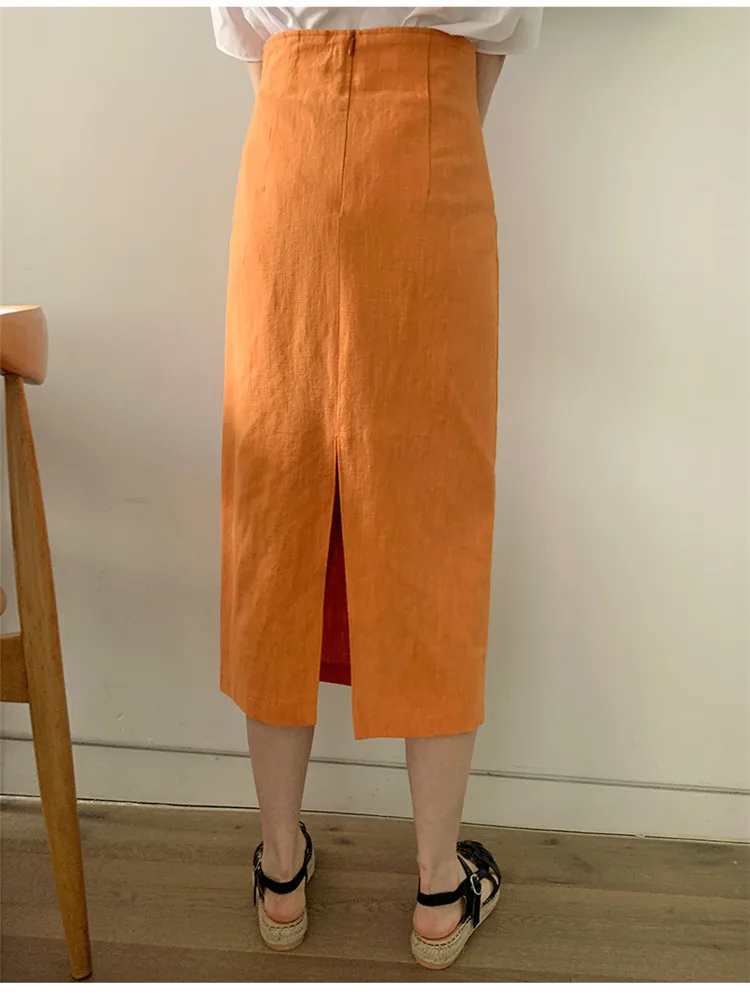 Gonna slim a mezza lunghezza blu arancione per donna 2025 Nuovo autunno moda vita alta dritto tubino diviso avvolto gonna a trapezio