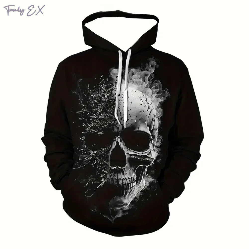 Felpe per uomo stile Punk 3D Skull stampe digitali felpe con cappuccio Street Fashion tasca a marsupio manica lunga abbigliamento sportivo da uomo