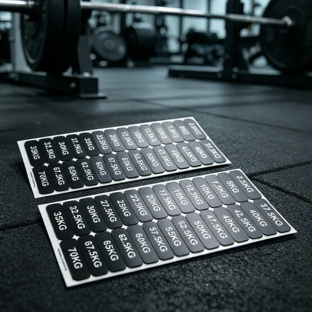 2pcs Gym Weight Label Stickers Plastic Self-Adhesive Sheets 2x6.5cm for 2.5kg-70kg Weight Increments Clear Bold Font