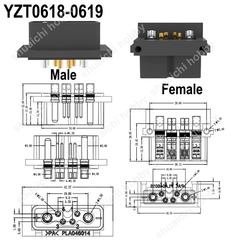 2Pairs RC Aircraft Car Male Female Butt Plug XT30 Connector with Crown Spring 30A High Current Lipo Battery Connection Parts