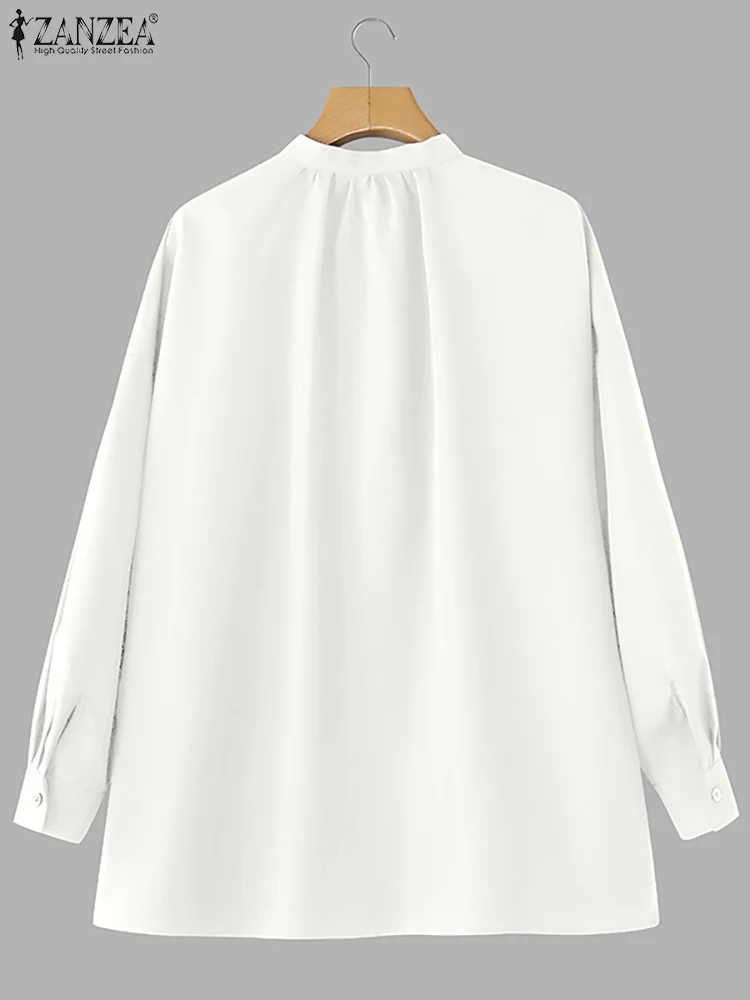 ZANZEA Camicie oversize da donna 2025 Moda autunno Colletto alla coreana Mezzo bottone Manica lunga Camicie Streetwear Top lunghi alti-bassi