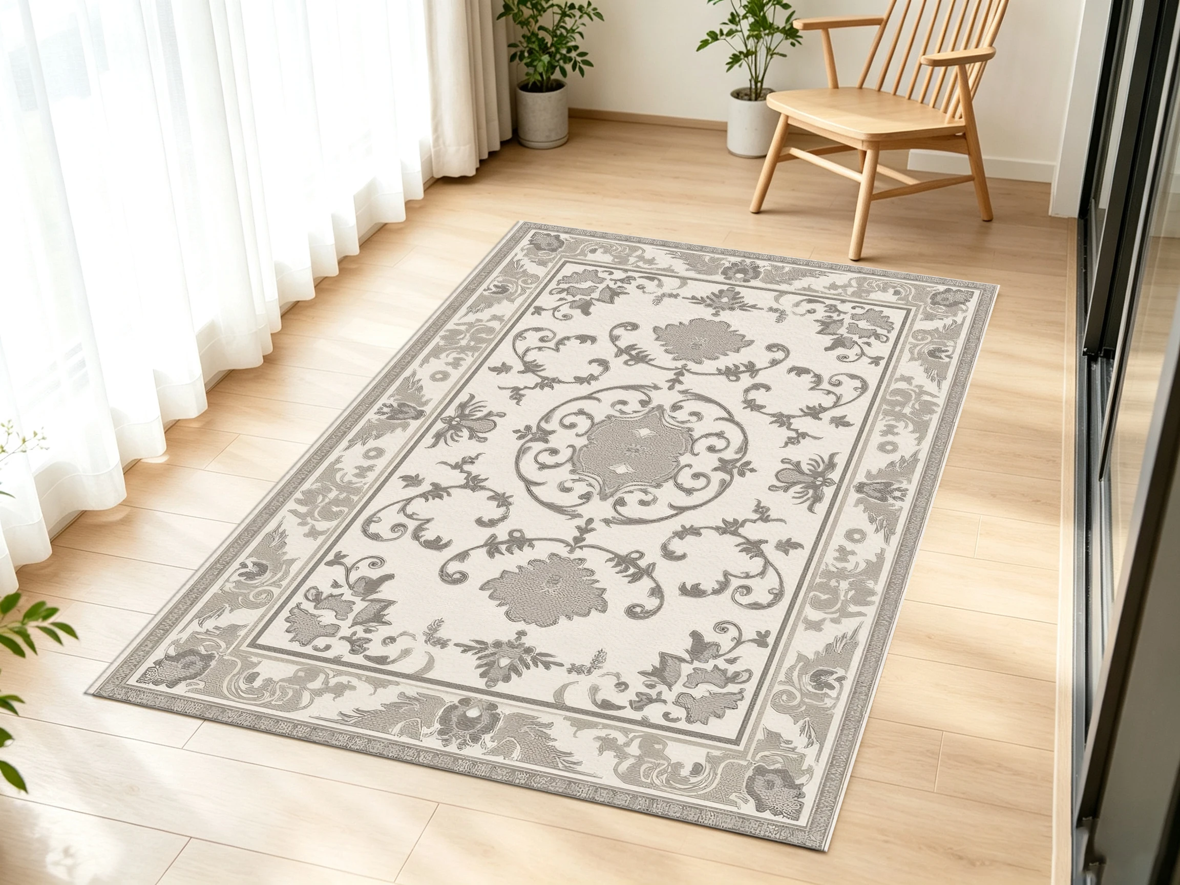 2D Velvet Carpet, European Retro-Style 2D Velvet Carpet in Beige-Gray Color, Exuding a Sense of Luxury and a Soft Texture   Suitable For...