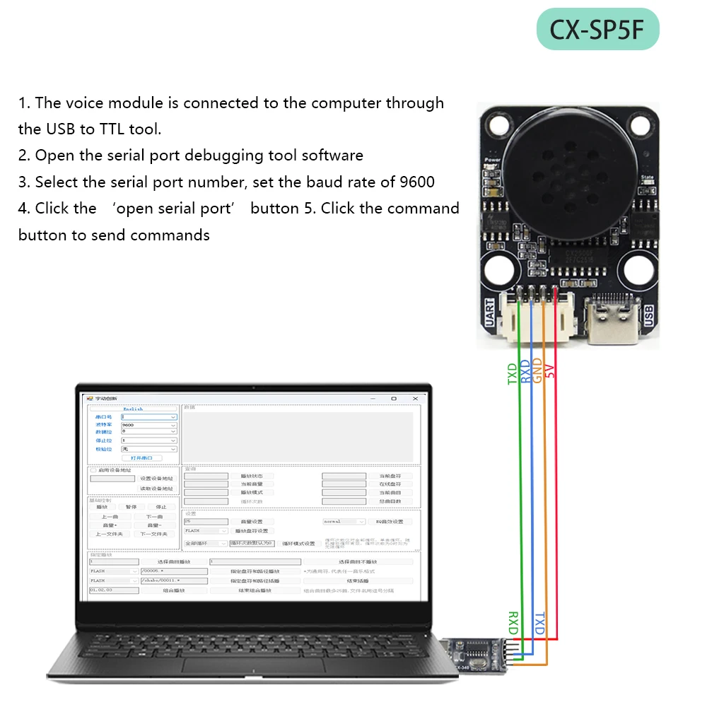 DC 3.3-5V MP3 Voice Playback Module MP3 Intelligent Voice Broadcast UART Serial Port Control 8M Memory Type-C For Arduino