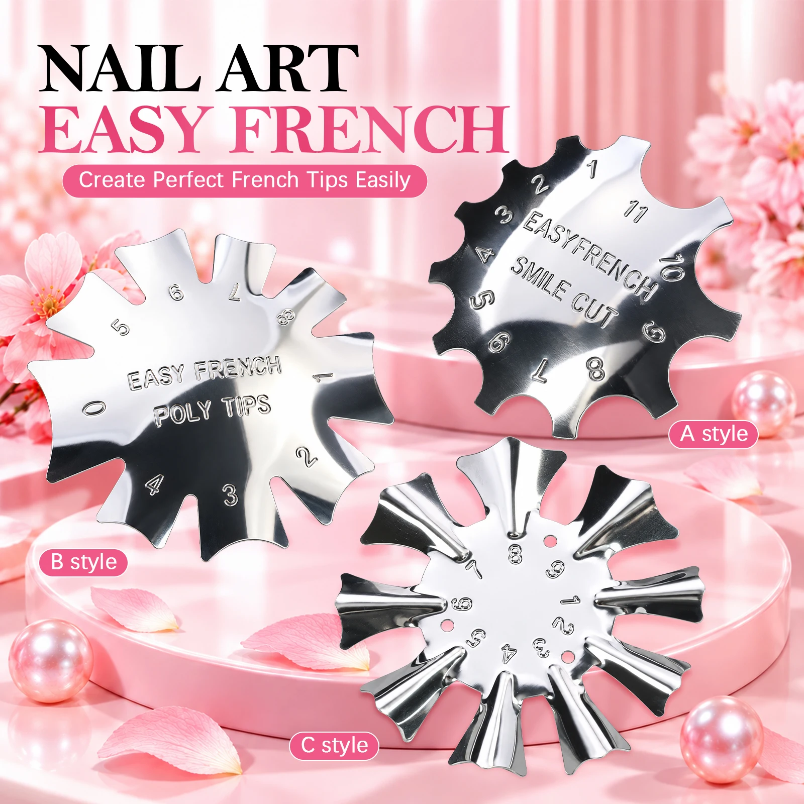 1pc Easy French Nail Template Stainless Steel Reusable French Smile Cut V-Shape Nail Art Mold for Poly Gel French Tip Manicure
