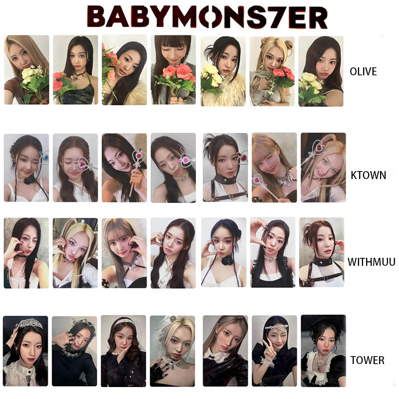 KPOP BABYMONSTER 앨범 KTOWN 타워 로모 카드, 아현 하람 로라 BM 사진 카드, 소녀 컬렉션 선물 K-POP 엽서, 세트당 7 개 
