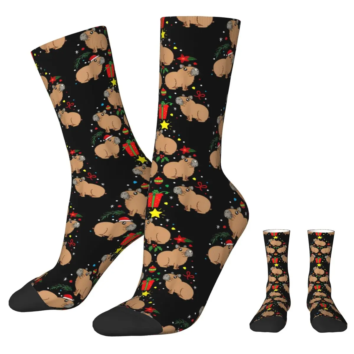 Capybara Socks Christmas Ornament Tree Novelty Stockings Autumn Anti Skid Adults Men Socks Medium Soft Design Climbing Socks