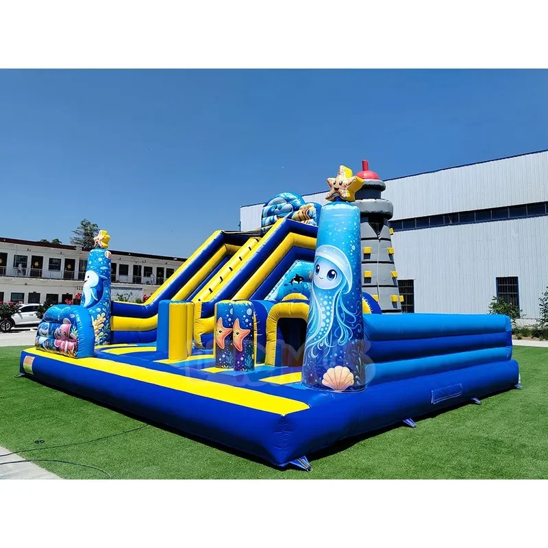 Mega Kids' Inflatable Wet & Dry Bouncer Combo with Long Slide and Secure Mesh Walls - Backyard Water Play