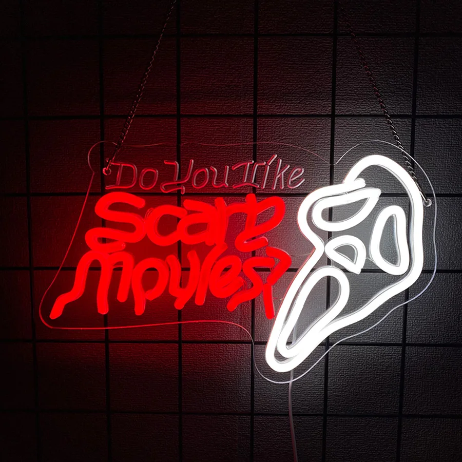 Do You Like Scary Movies Neon Sign For Wall Decor, Led Neon Light Up Signs For Home Theater Decor,Cinema,Man Cave,Escape Room