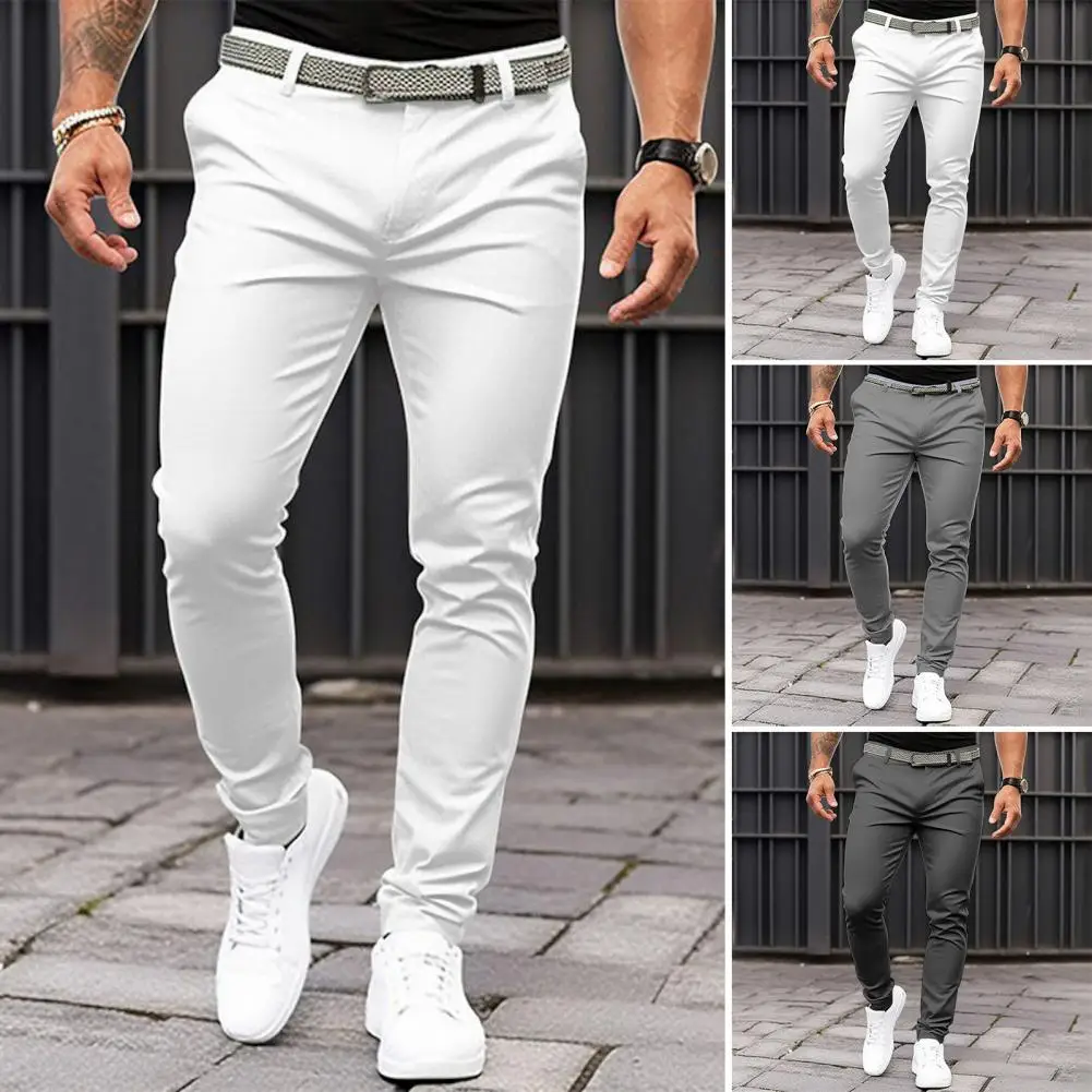 

Solid Color Trousers Men's Slim Fit Business Office Trousers with Slant Pockets Zipper Fly Solid for Workwear for Professional