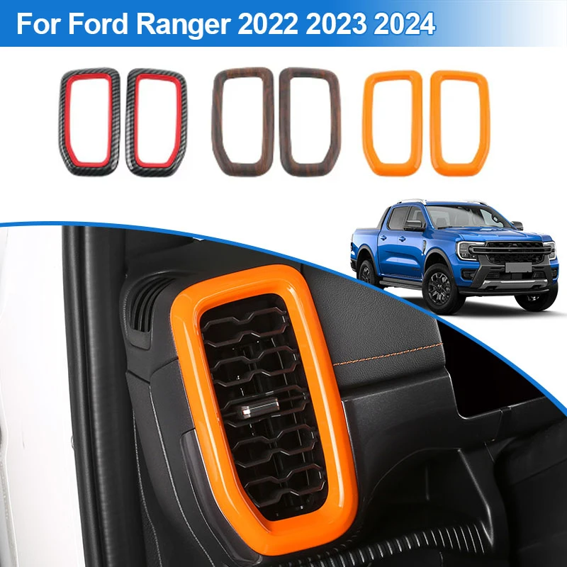 

ABS Carbon Fiber Wooden Texture Car Dashboard Center Left And Right Air Conditioning Vent Frame Fit Ford Ranger 2022 2023 2024