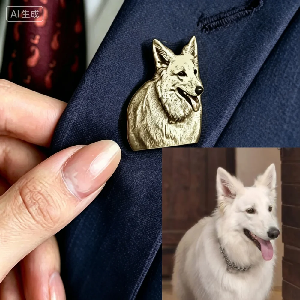 Customized Pet Portrait Photo Brooch Stainless Steel Personalized Dog Animal Picture Pin Badge Forever Pet Memorial Keepsake Gif view 2