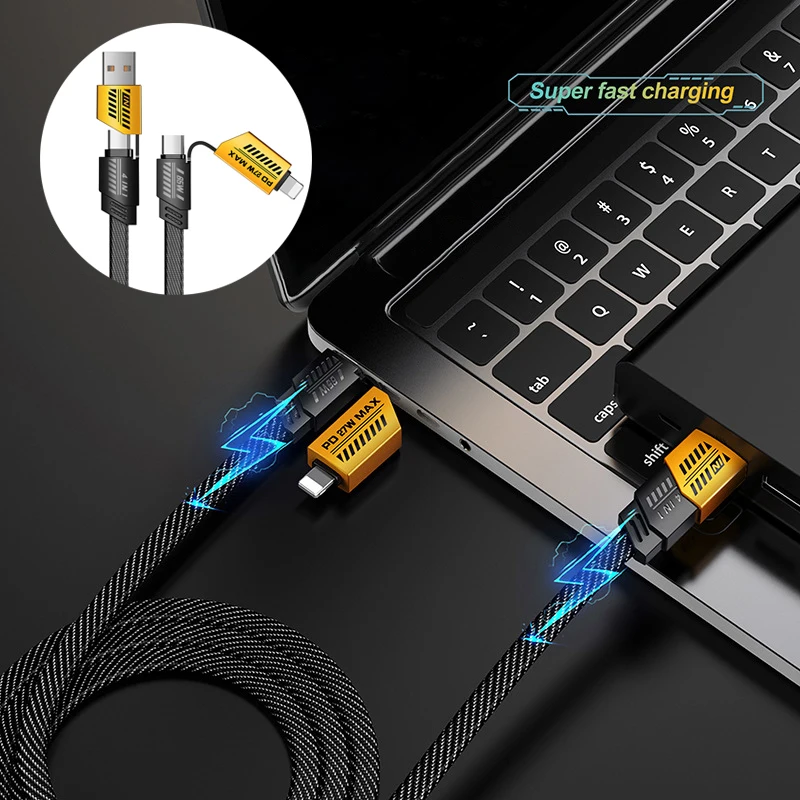 4 In 1 USB C Lightning Cable 65W Data Sync USB A Type-C Charger Wire For Tablet Charging Cable