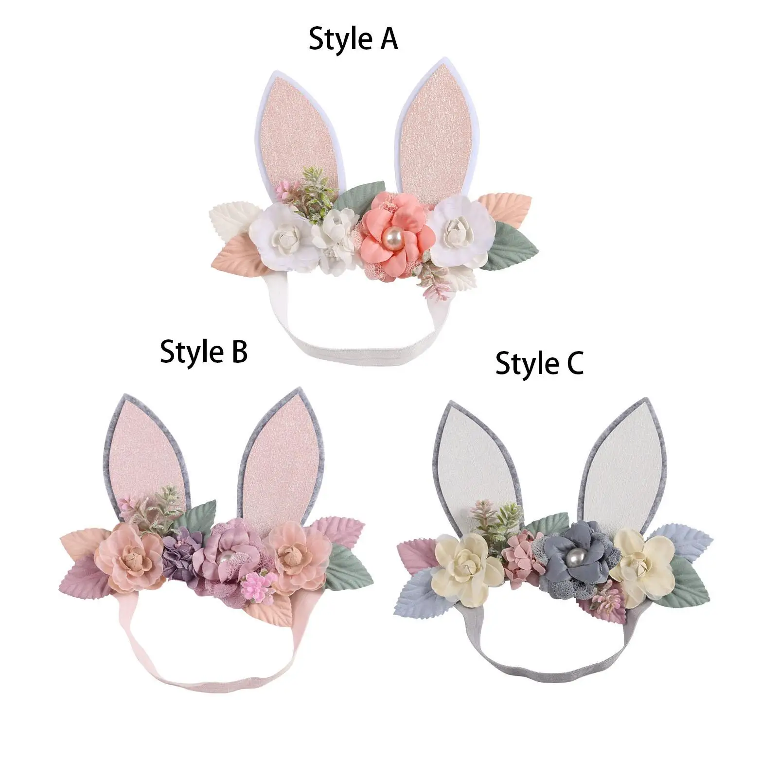 Bunny Ears Headband Decoration Spring Rose Hoops Stretchy Easter Flowers Floral for Cosplay Carnival Halloween Infant Toddler