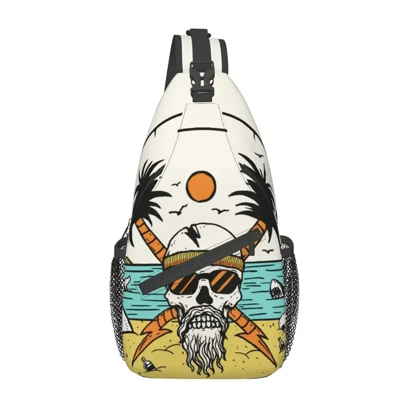 Fashion Surfing Skull Sling Bags for Cycling Camping Men's Summer Beach Surfer Crossbody Chest Backpack Shoulder Daypack