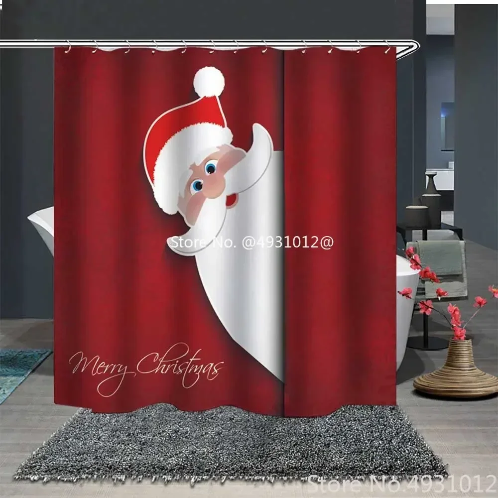 New Christmas Santa Claus Elk Cartoon Shower Curtains Baby Children Waterproof Bathroom Bath Curtain 180x180cm With Hooks